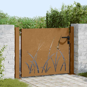 vidaXL Garden Gate 100x100 cm Corten Steel Grass Design