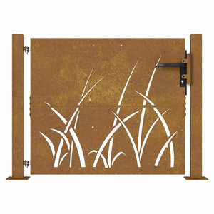 vidaXL Garden Gate 100x100 cm Corten Steel Grass Design