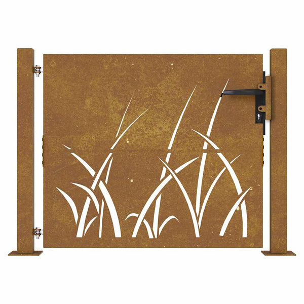 vidaXL Garden Gate 100x100 cm Corten Steel Grass Design