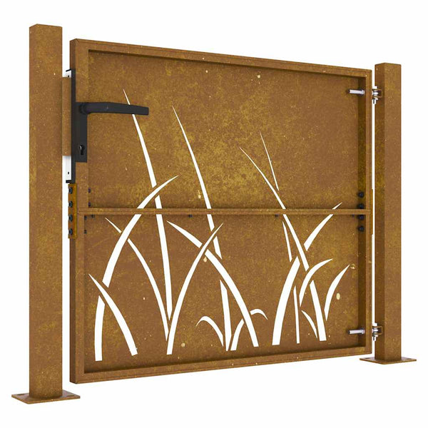 vidaXL Garden Gate 100x100 cm Corten Steel Grass Design