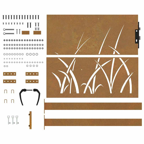 vidaXL Garden Gate 100x100 cm Corten Steel Grass Design