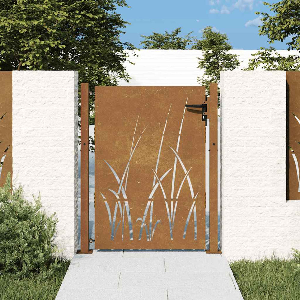vidaXL Garden Gate 100x125 cm Corten Steel Grass Design