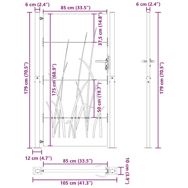 vidaXL Garden Gate 100x175 cm Corten Steel Grass Design