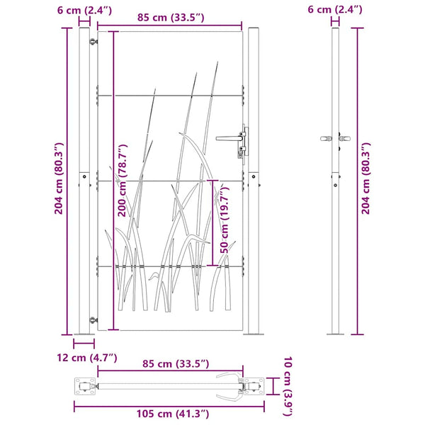 vidaXL Garden Gate 100x200 cm Corten Steel Grass Design
