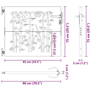vidaXL Garden Gate 85x75 cm Corten Steel Bamboo Design
