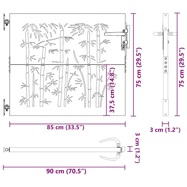 vidaXL Garden Gate 85x75 cm Corten Steel Bamboo Design