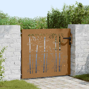 vidaXL Garden Gate 85x100 cm Corten Steel Bamboo Design