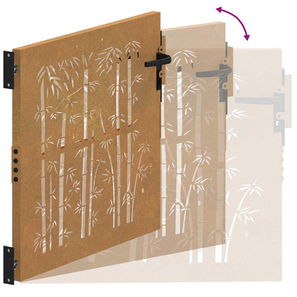 vidaXL Garden Gate 85x100 cm Corten Steel Bamboo Design