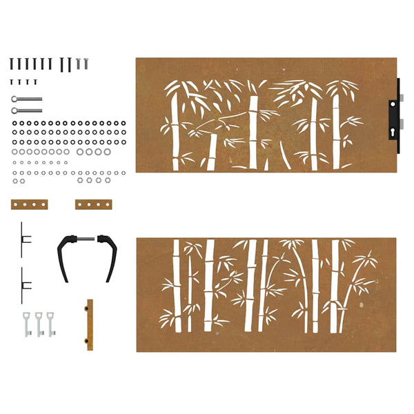 vidaXL Garden Gate 85x100 cm Corten Steel Bamboo Design