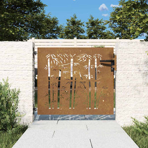 vidaXL Garden Gate 85x100 cm Corten Steel Bamboo Design