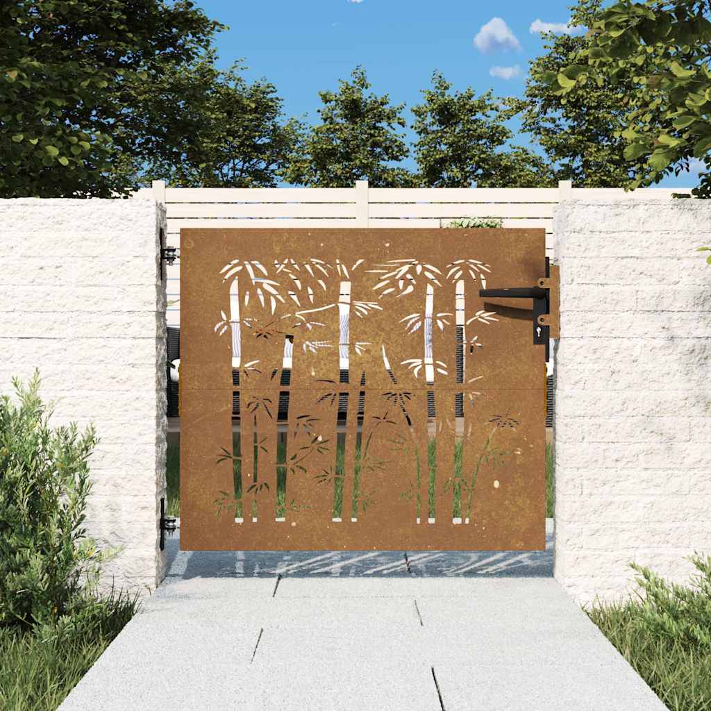 vidaXL Garden Gate 85x100 cm Corten Steel Bamboo Design