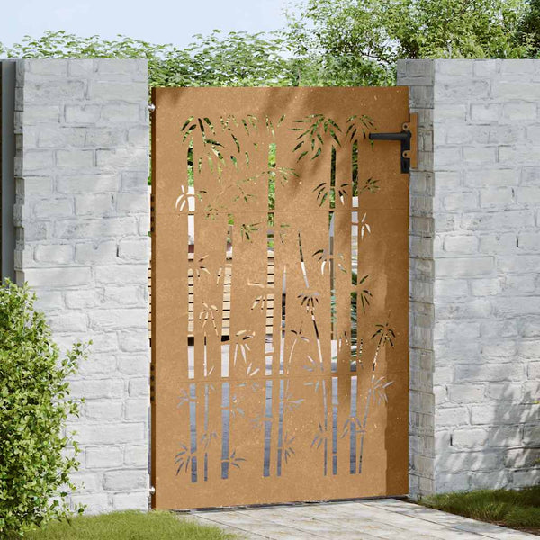 vidaXL Garden Gate 85x125 cm Corten Steel Bamboo Design