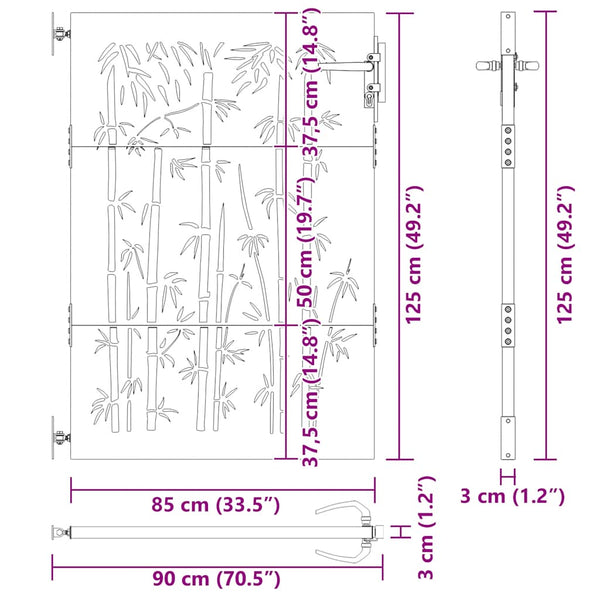 vidaXL Garden Gate 85x125 cm Corten Steel Bamboo Design