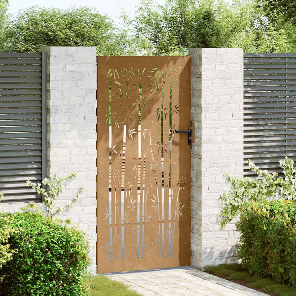 vidaXL Garden Gate 85x175 cm Corten Steel Bamboo Design