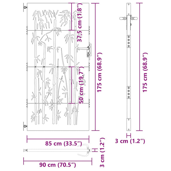 vidaXL Garden Gate 85x175 cm Corten Steel Bamboo Design