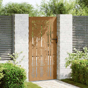 vidaXL Garden Gate 85x200 cm Corten Steel Bamboo Design