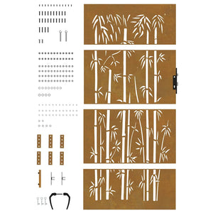 vidaXL Garden Gate 85x200 cm Corten Steel Bamboo Design