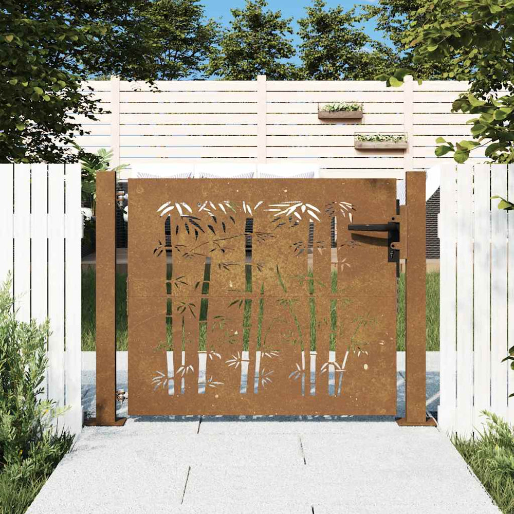 vidaXL Garden Gate 100x100 cm Corten Steel Bamboo Design
