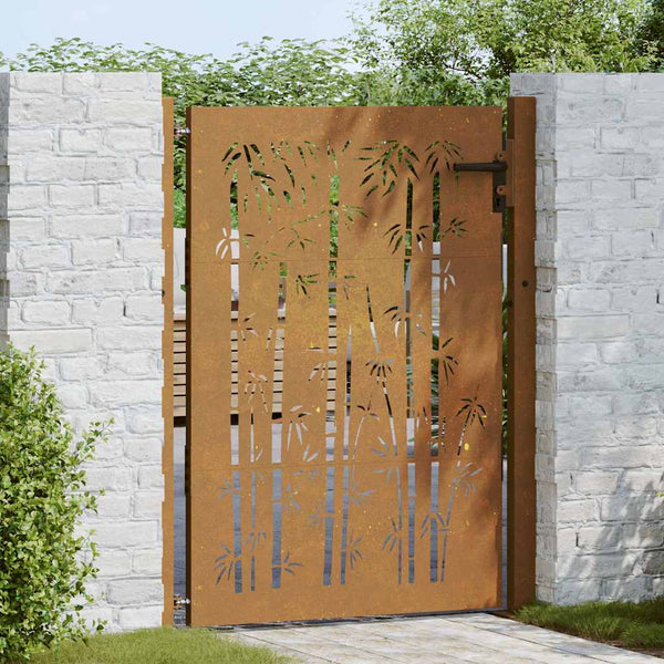 vidaXL Garden Gate 100x125 cm Corten Steel Bamboo Design