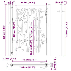 vidaXL Garden Gate 100x125 cm Corten Steel Bamboo Design
