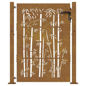 vidaXL Garden Gate 100x125 cm Corten Steel Bamboo Design