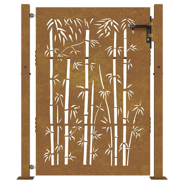vidaXL Garden Gate 100x125 cm Corten Steel Bamboo Design