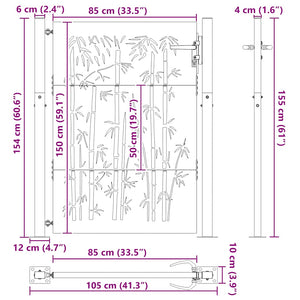 vidaXL Garden Gate 100x150 cm Corten Steel Bamboo Design