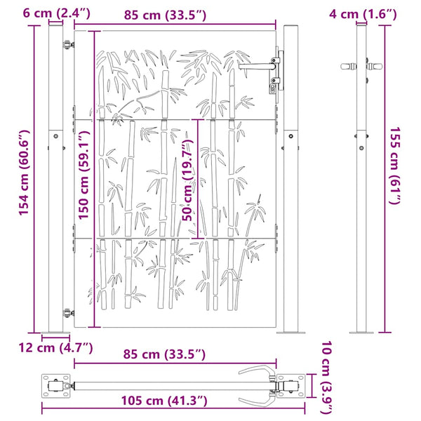 vidaXL Garden Gate 100x150 cm Corten Steel Bamboo Design