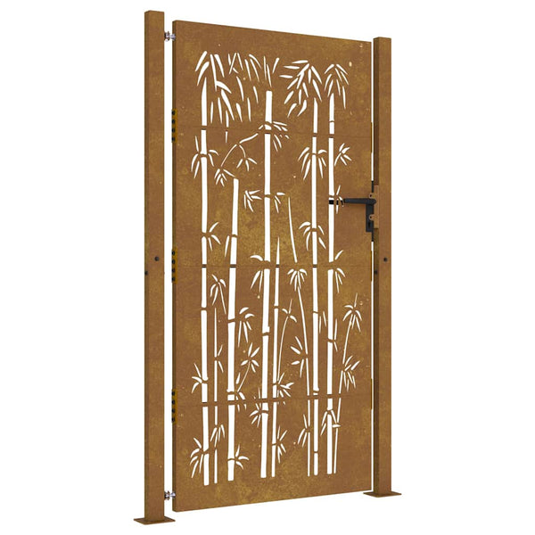 vidaXL Garden Gate 100x200 cm Corten Steel Bamboo Design