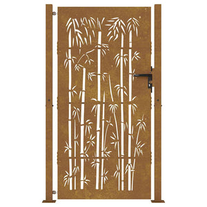 vidaXL Garden Gate 100x200 cm Corten Steel Bamboo Design