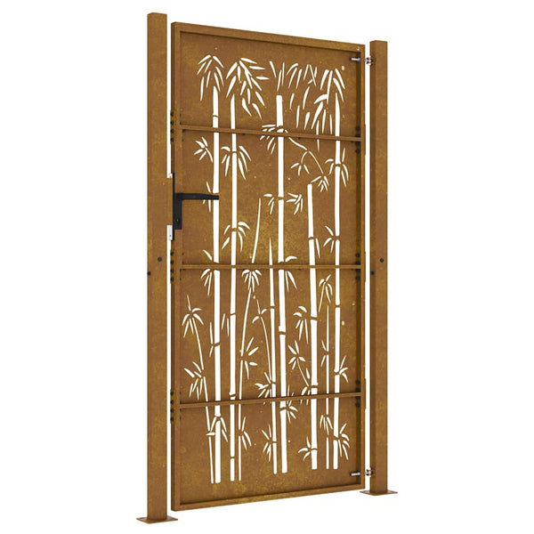 vidaXL Garden Gate 100x200 cm Corten Steel Bamboo Design