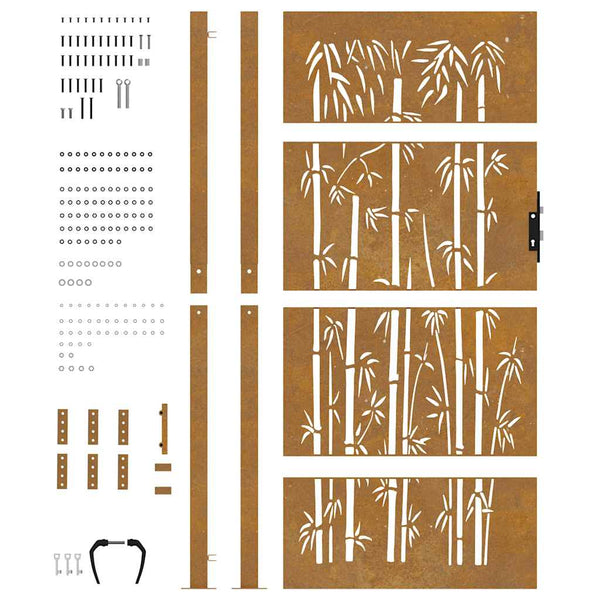 vidaXL Garden Gate 100x200 cm Corten Steel Bamboo Design