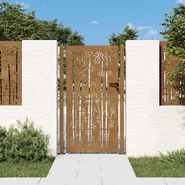 vidaXL Garden Gate 100x200 cm Corten Steel Bamboo Design
