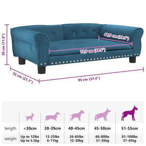 vidaXL Dog Bed Blue 95x55x30 cm Velvet