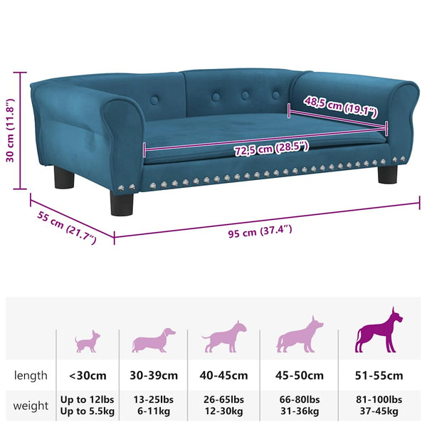 vidaXL Dog Bed Blue 95x55x30 cm Velvet