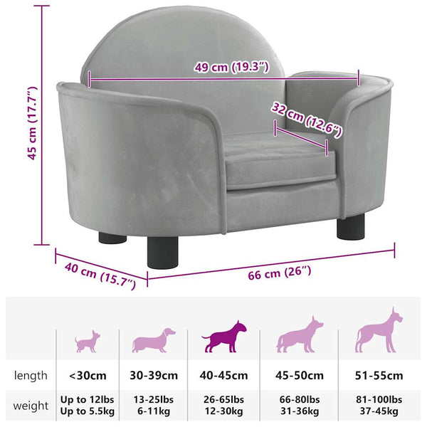 vidaXL Dog Bed Light Grey 66x40x45 cm Velvet