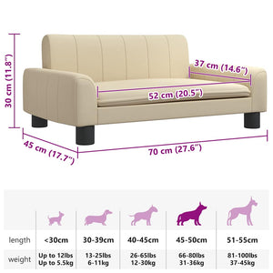 vidaXL Dog Bed Cream 70x45x30 cm Fabric