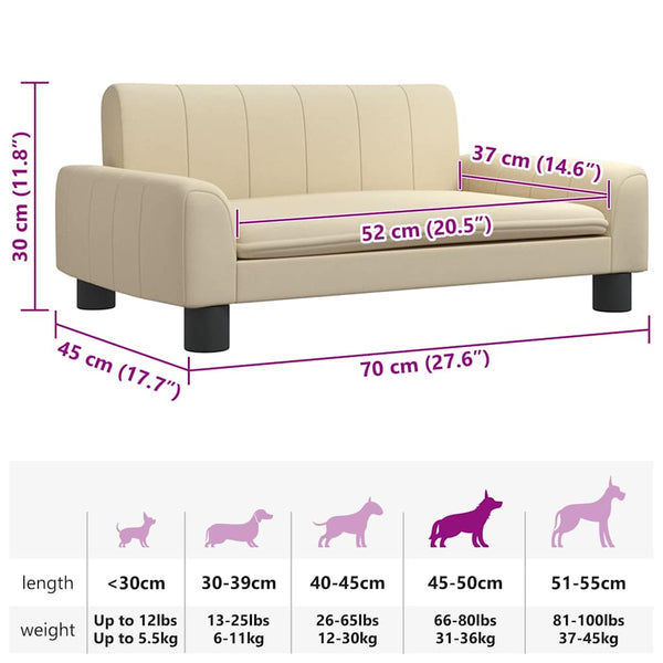 vidaXL Dog Bed Cream 70x45x30 cm Fabric