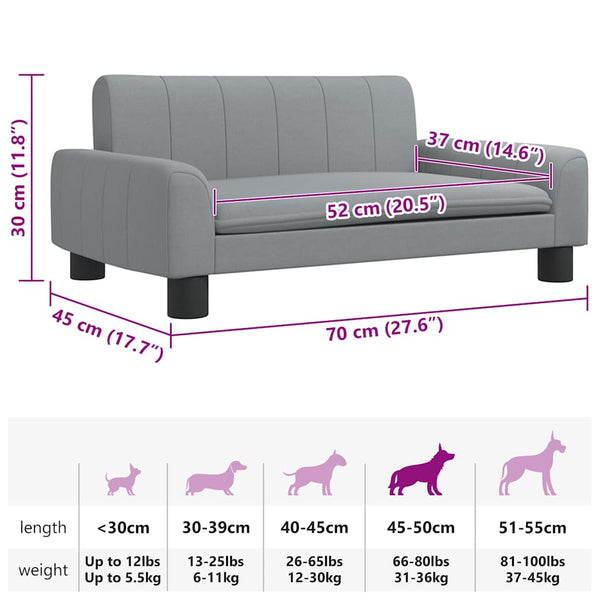 vidaXL Dog Bed Light Grey 70x45x30 cm Fabric