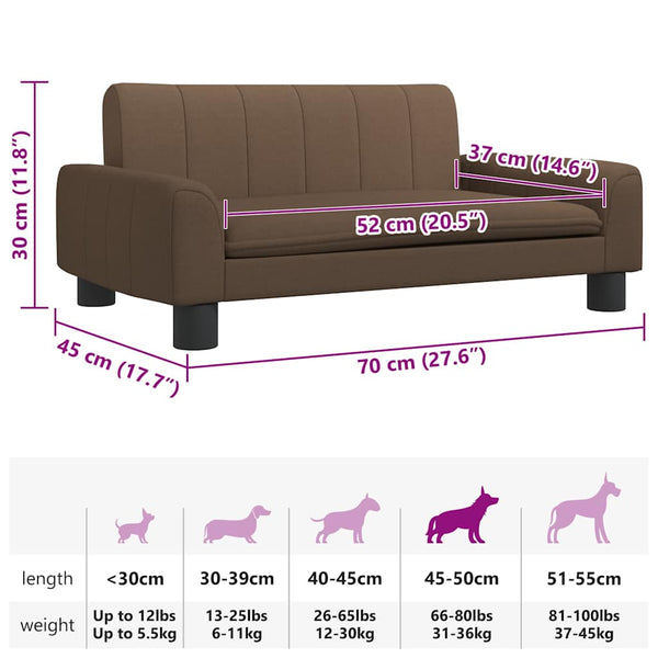 vidaXL Dog Bed Brown 70x45x30 cm Fabric