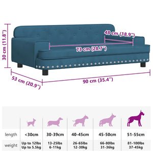 vidaXL Dog Bed Blue 90x53x30 cm Velvet