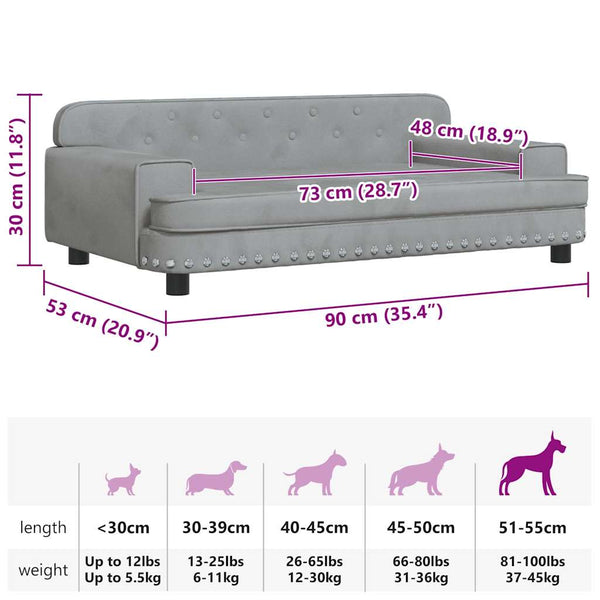 vidaXL Dog Bed Light Grey 90x53x30 cm Velvet