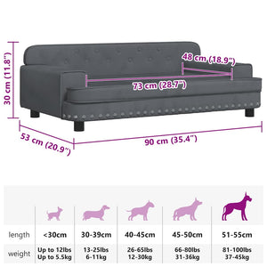 vidaXL Dog Bed Dark Grey 90x53x30 cm Velvet