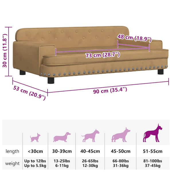 vidaXL Dog Bed Brown 90x53x30 cm Velvet