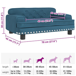vidaXL Dog Bed Blue 70x45x30 cm Velvet