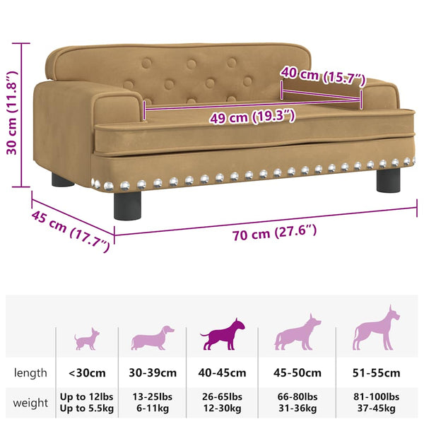 vidaXL Dog Bed Brown 70x45x30 cm Velvet