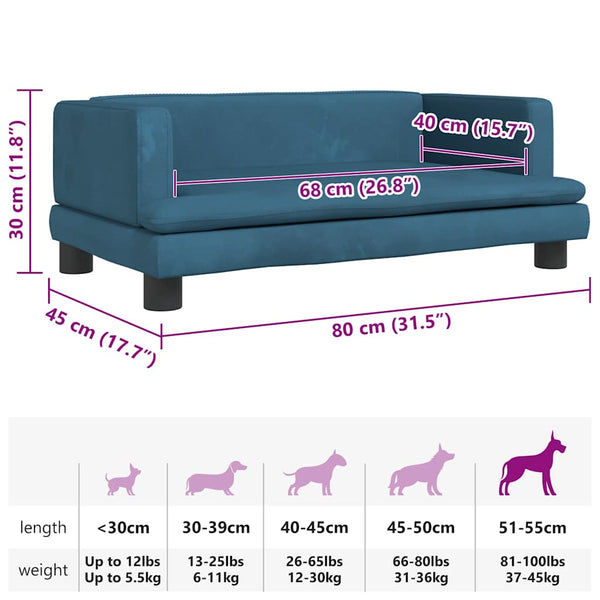 vidaXL Dog Bed Blue 80x45x30 cm Velvet
