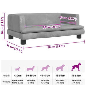 vidaXL Dog Bed Light Grey 80x45x30 cm Velvet