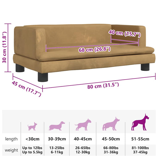 vidaXL Dog Bed Brown 80x45x30 cm Velvet