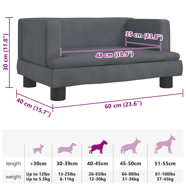 vidaXL Dog Bed Dark Grey 60x40x30 cm Velvet